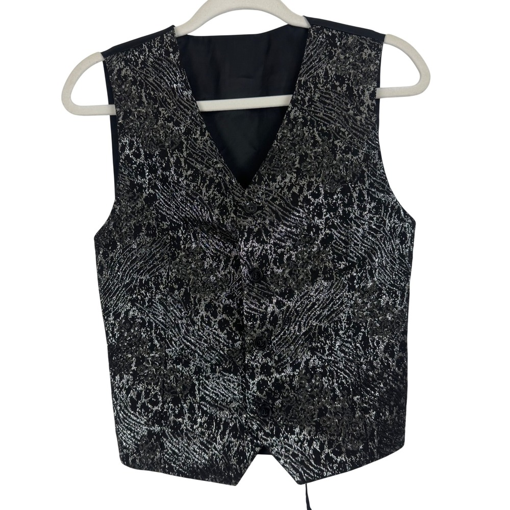 Kids World‎ of USA Metallic Brocade Formal Party Black Silver Vest Size Kid 16